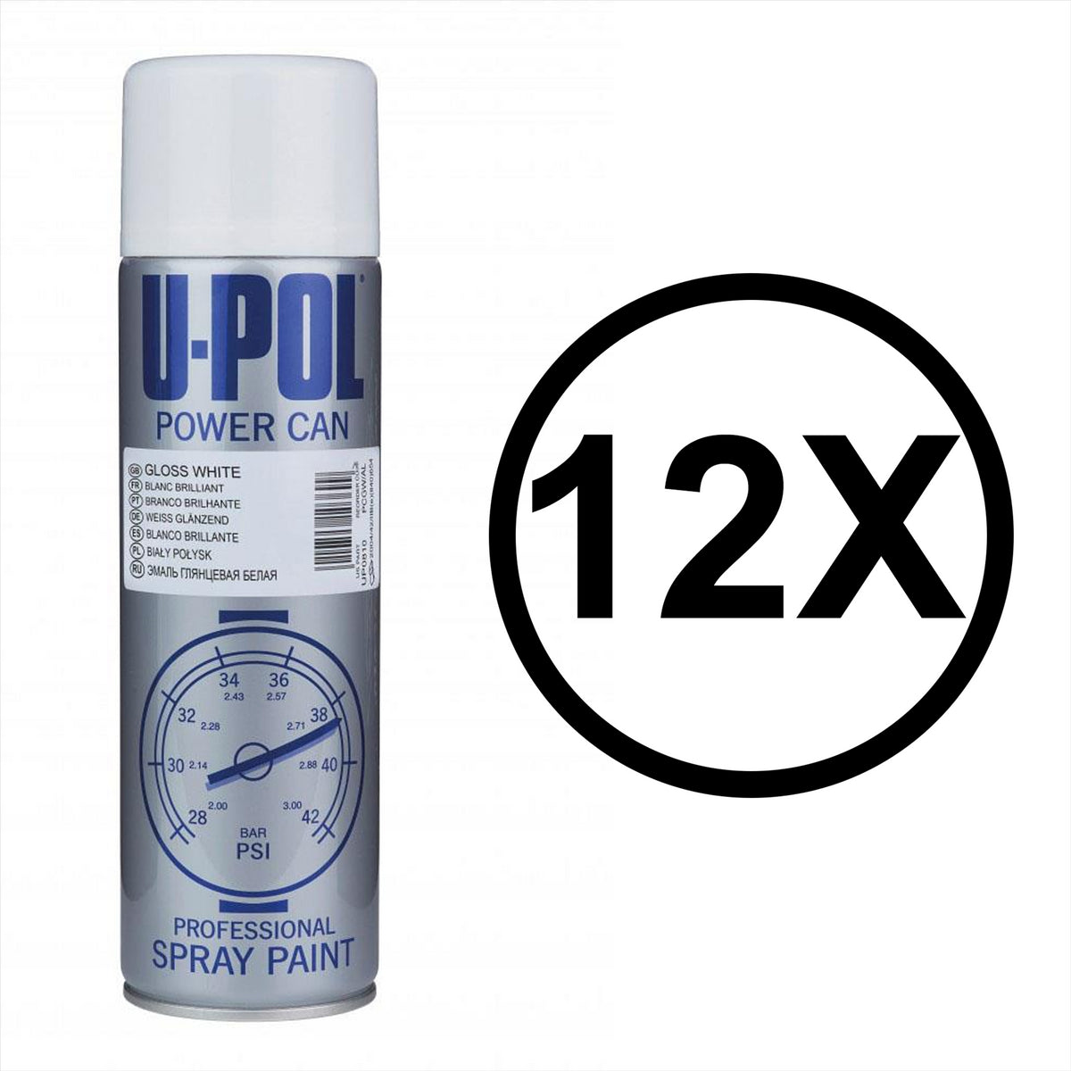 12X Upol Power Can Topcoat Gloss White Aerosol Spray 500ml Spray Paint