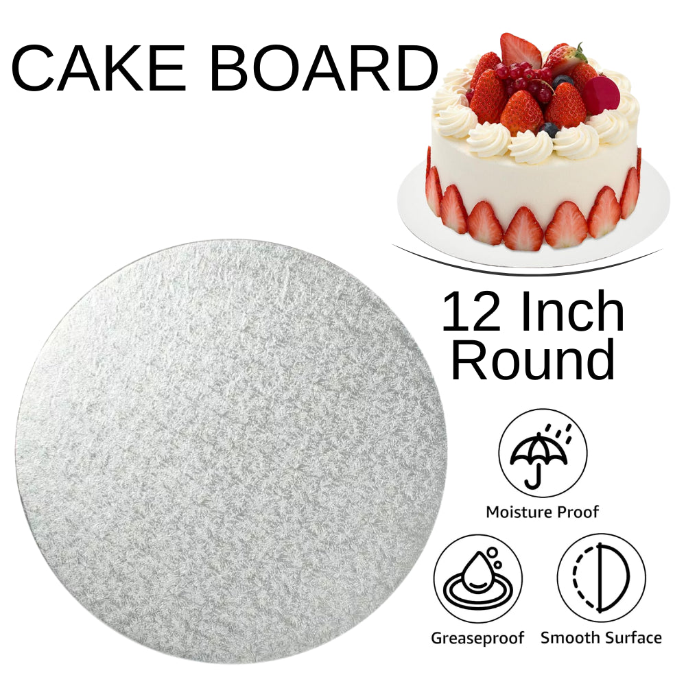 1 Board - 12" Round Silver Double Thick Cards Cake Board