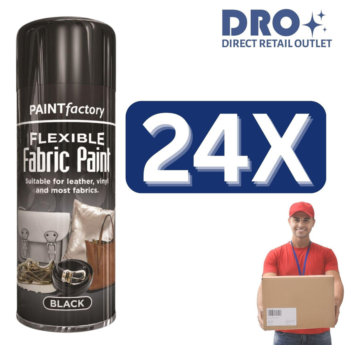 24X - Paint Factory Black Flexible Fabric & Vinyl Spray Paint 200ml