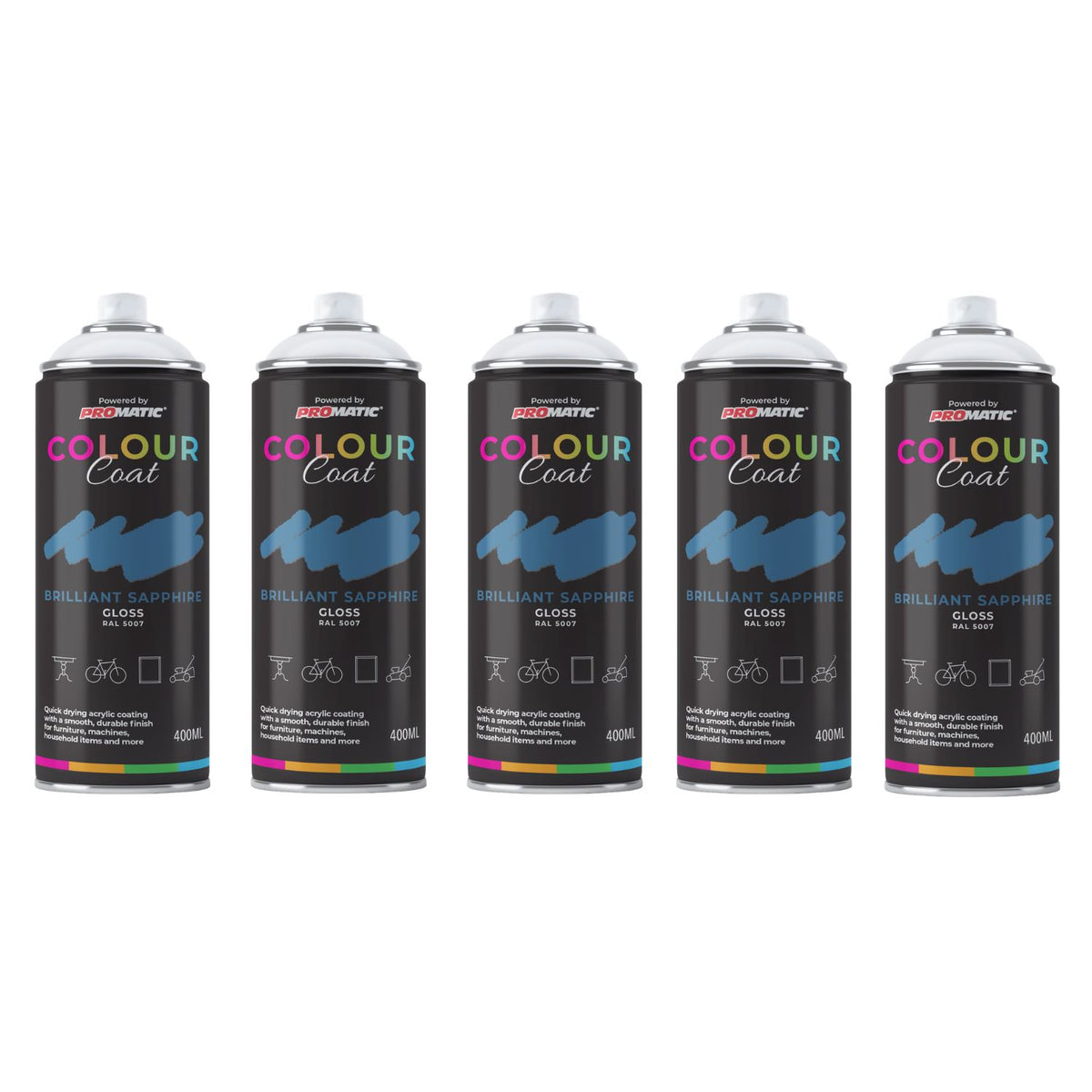 5X Brilliant Sapphire RAL 5007 Gloss Spray Paint 400ml