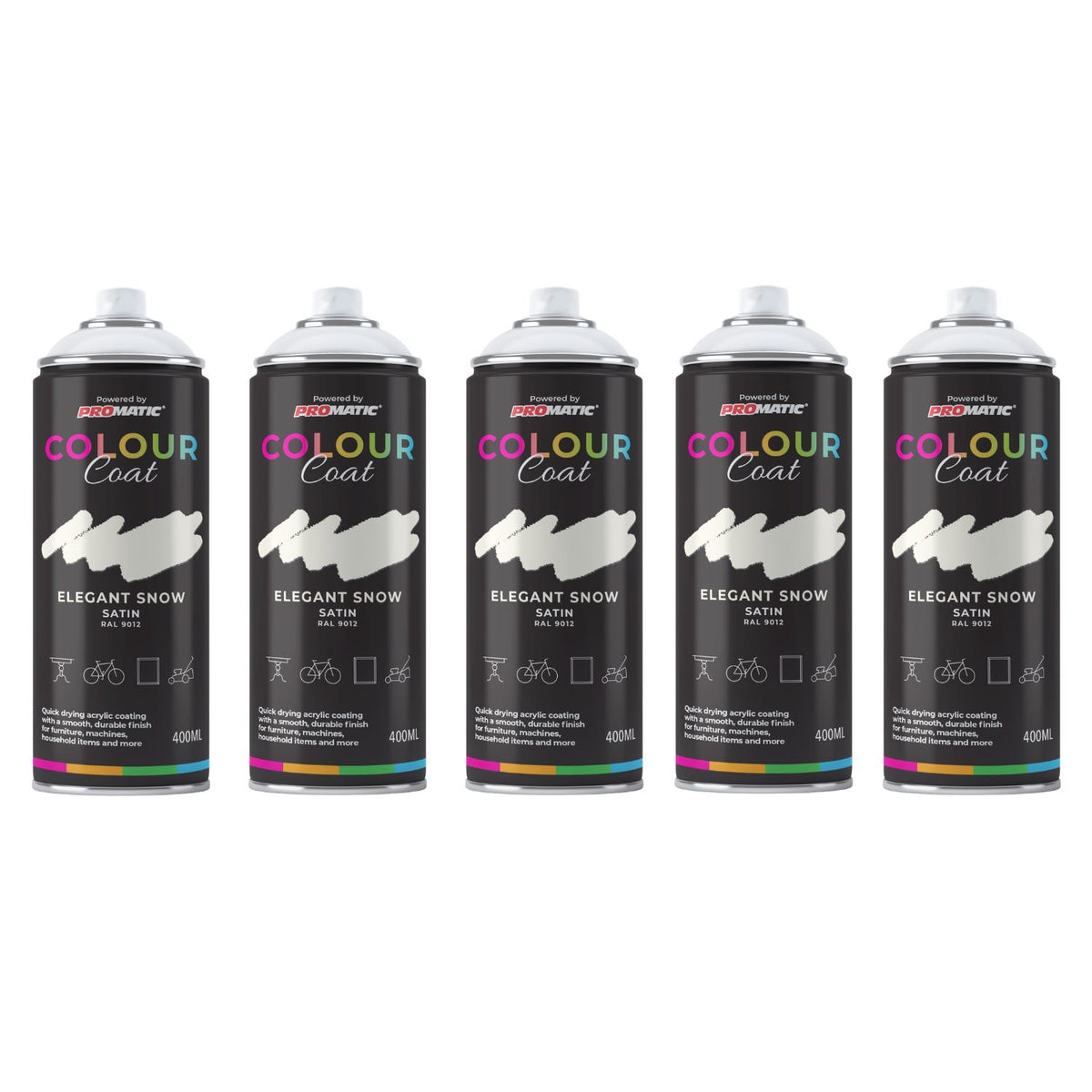 5X Elegant Snow RAL 9012 Satin Spray Paint 400ml