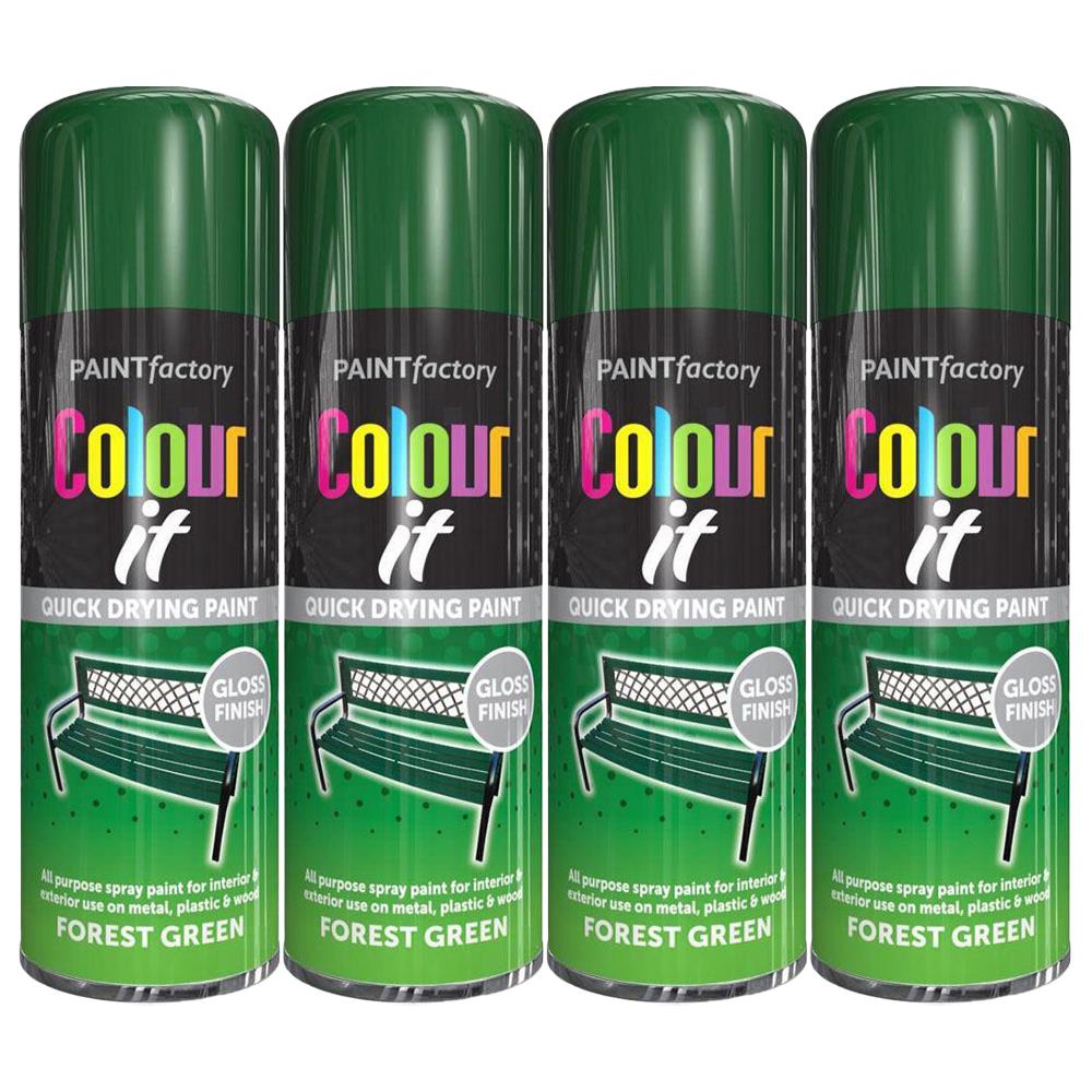 4X Paint Factory Forest Green Gloss Spray Paint 400ml
