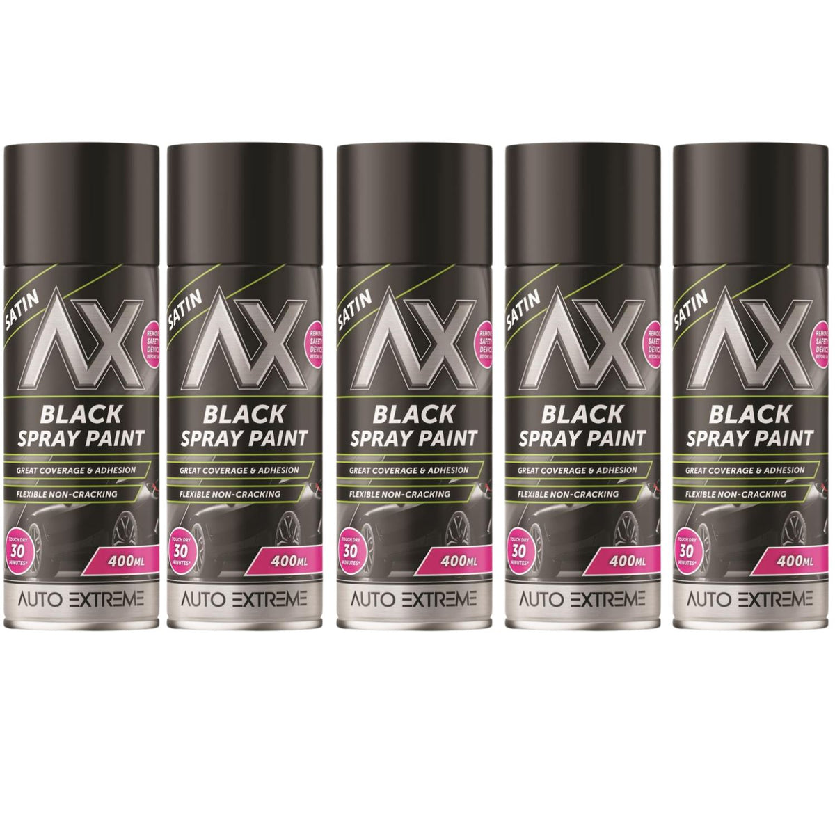 5X Auto Extreme Pro Satin Black Spray Paint 400ml