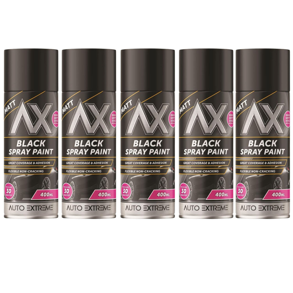 5X Auto Extreme Black Matt Spray Paint 400ml