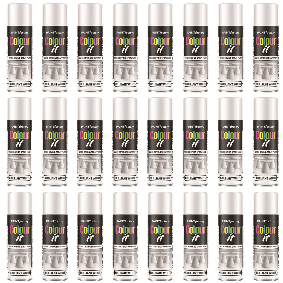 24X - Paint Factory White Gloss Spray Paint 250ml