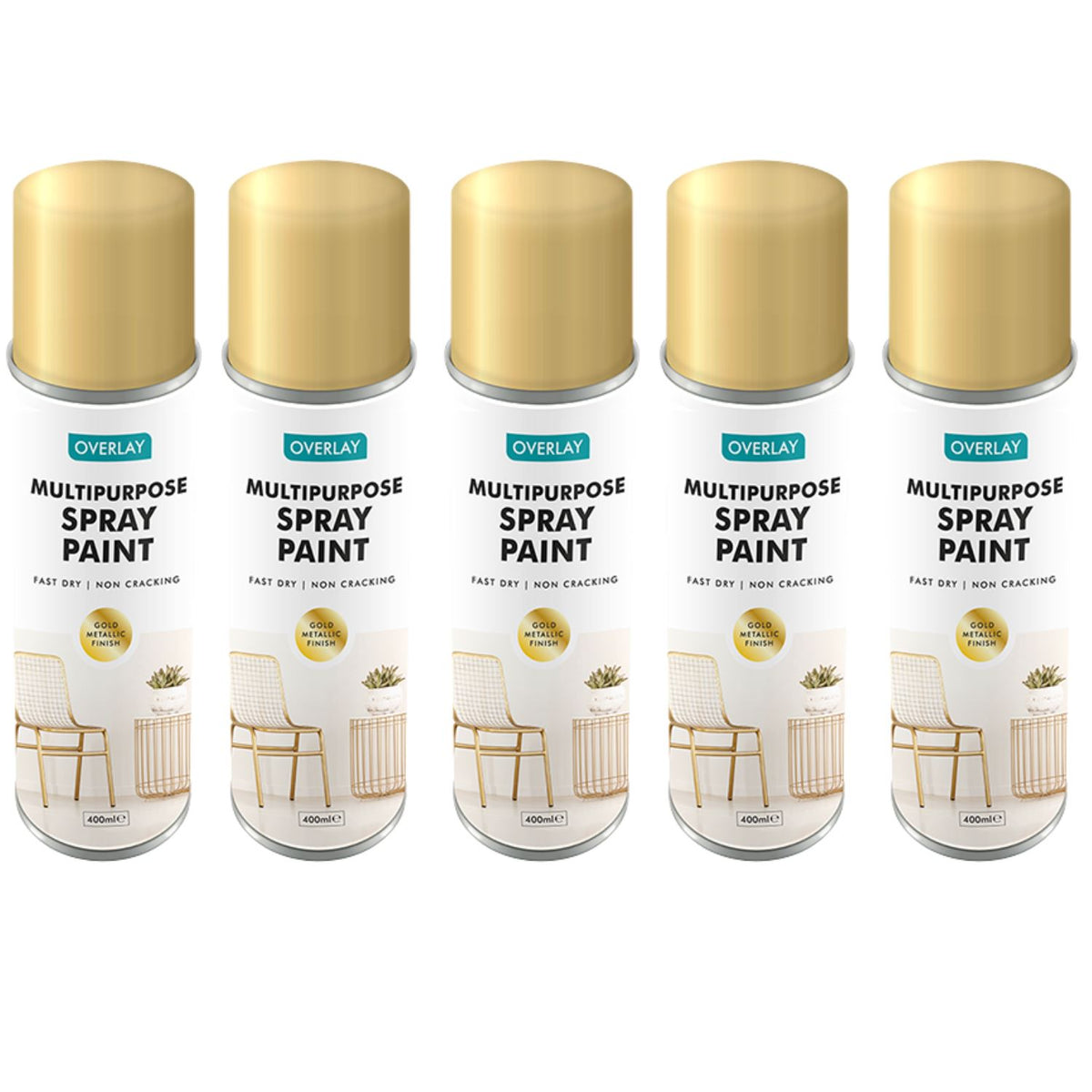 5X Overlay Gold Metallic 400ml Professional Spray Paint