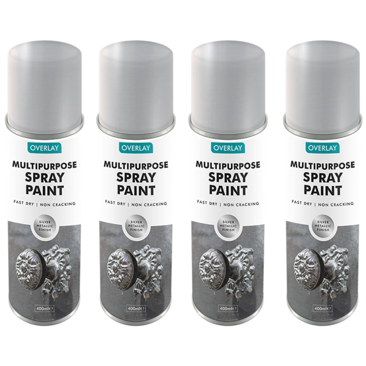 4X Overlay Silver Metallic 400ml Professional Spray Paint