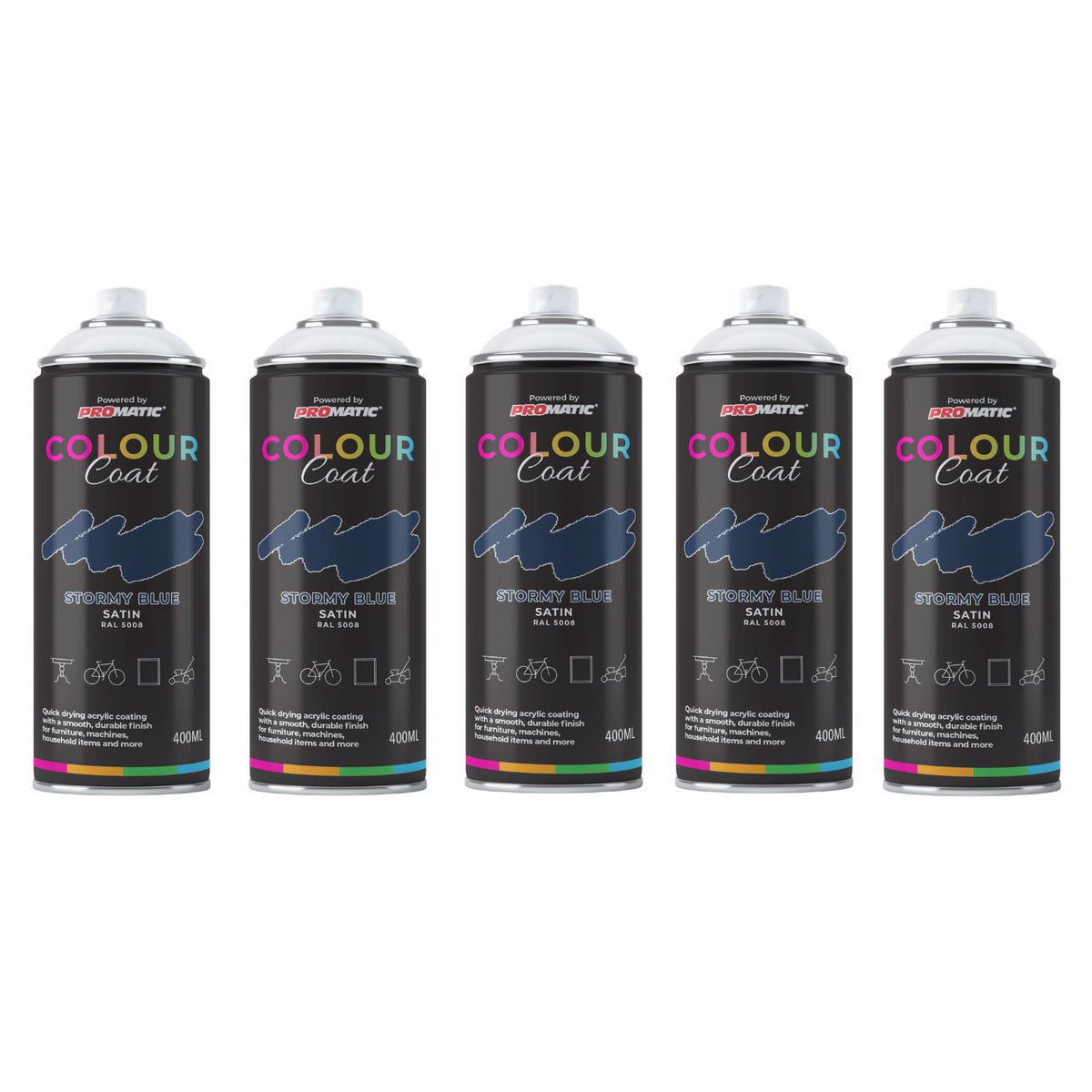 5X Stormy Blue RAL 5008 Satin Spray Paint 400ml