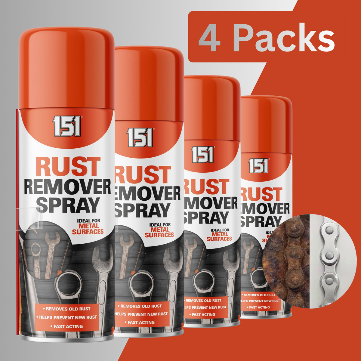4X 151 Rust Remover Spray 400ml Removes Old Rust, Prevents New, Fast Acting