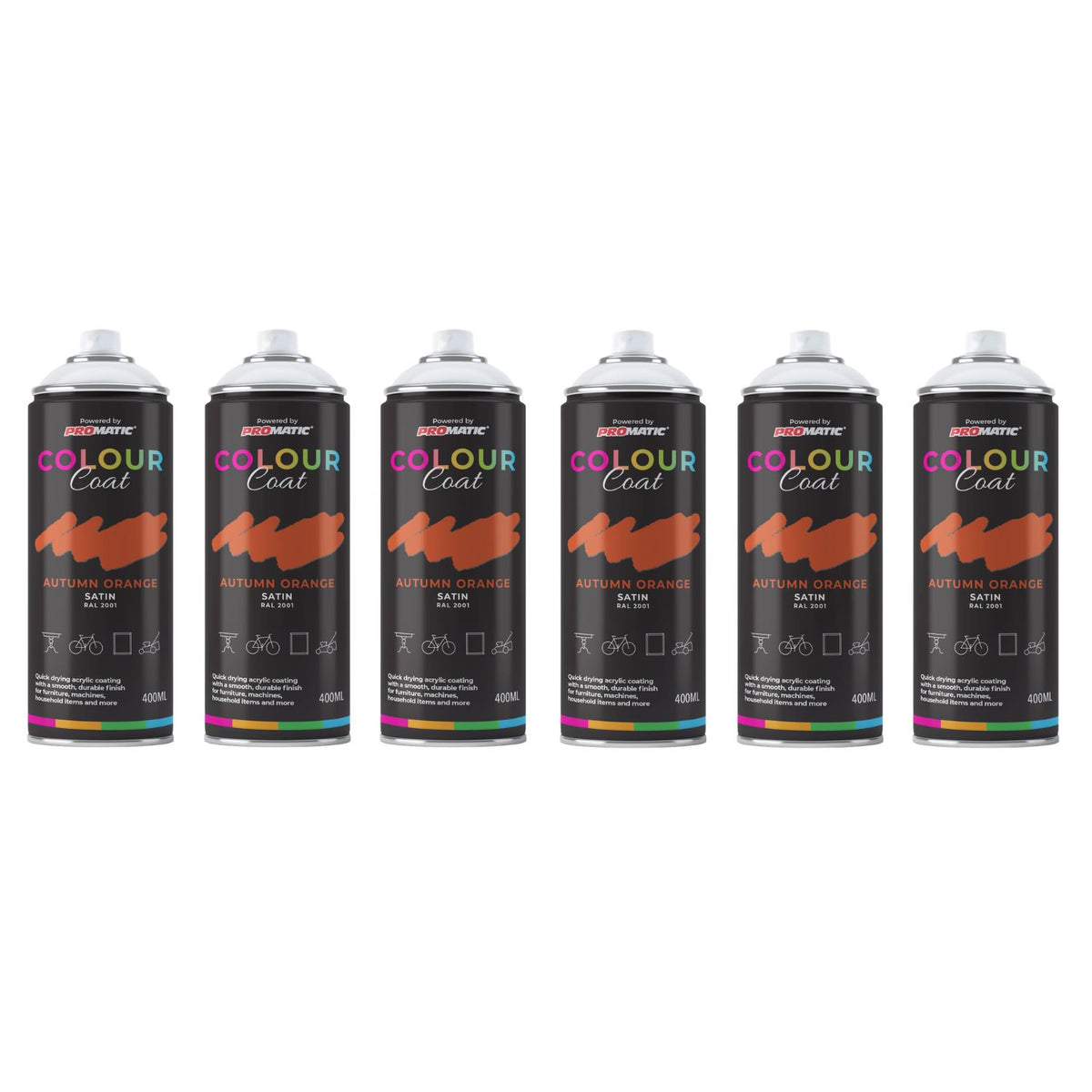 6X Autumn Orange RAL 2001 Satin Spray Paint 400ml