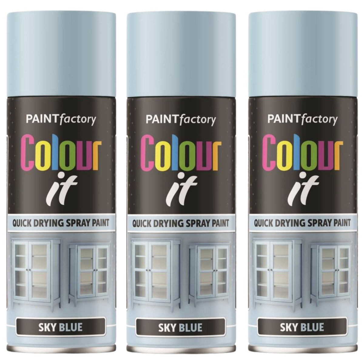 3X Paint Factory Sky Blue Gloss Spray Paint 400ml