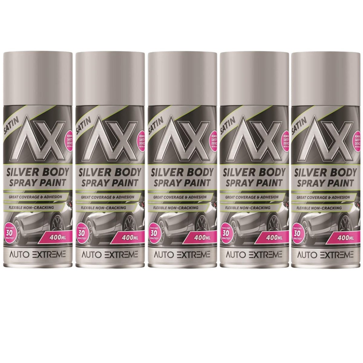 5X Auto Extreme Silver Spray Paint 400ml
