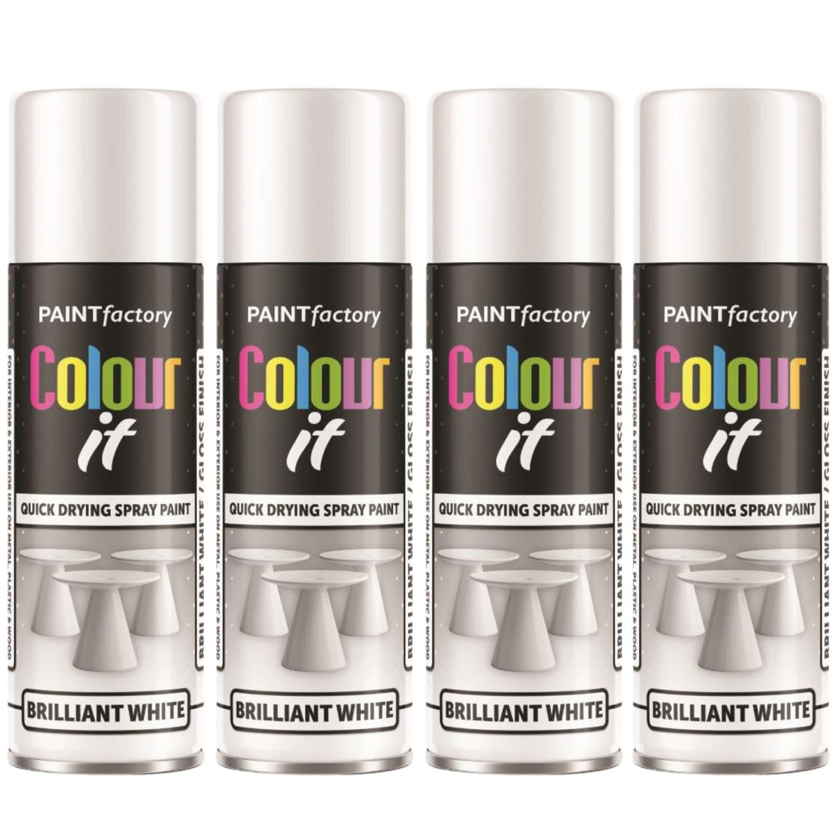 4X Paint Factory White Gloss Spray Paint 250ml
