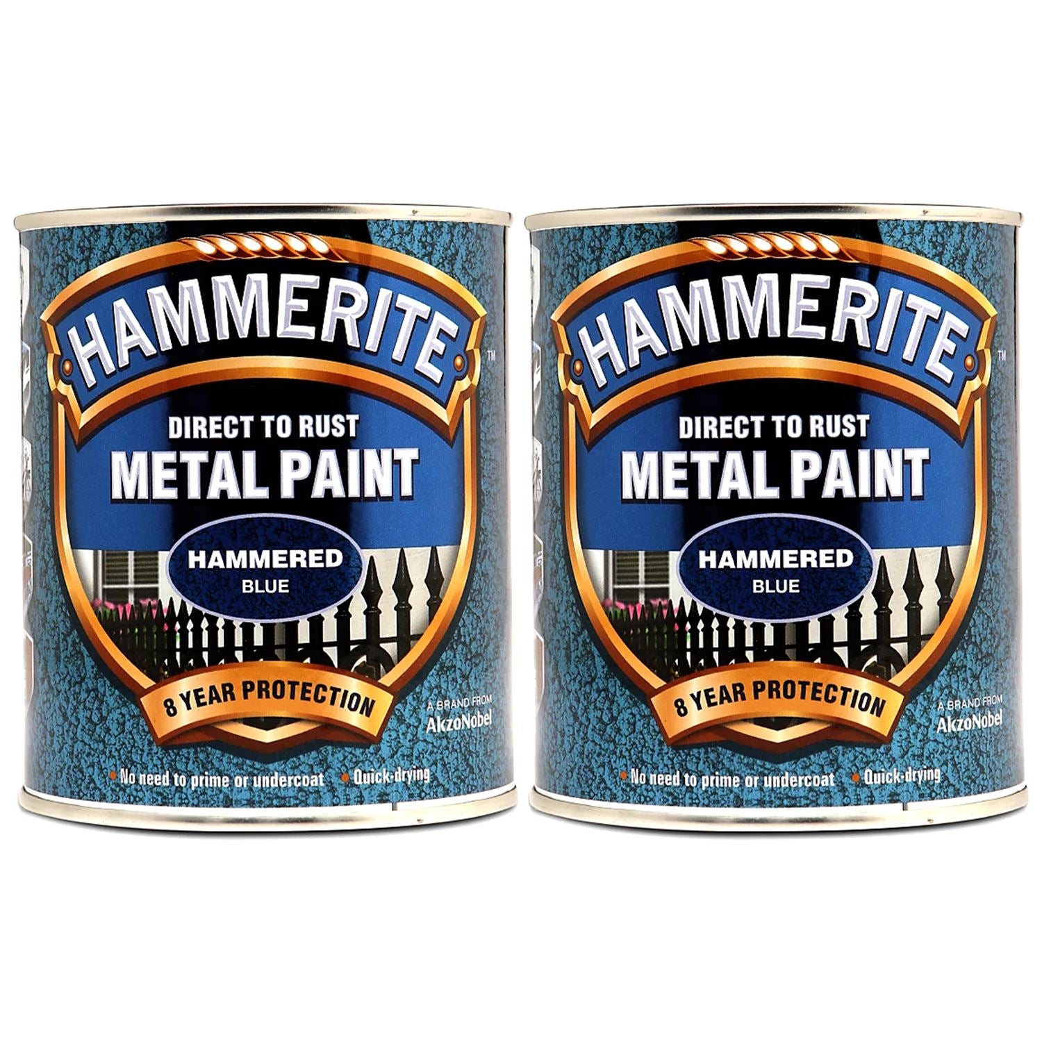 2X Hammerite Hammered Blue Paint 750ml Tin Paint