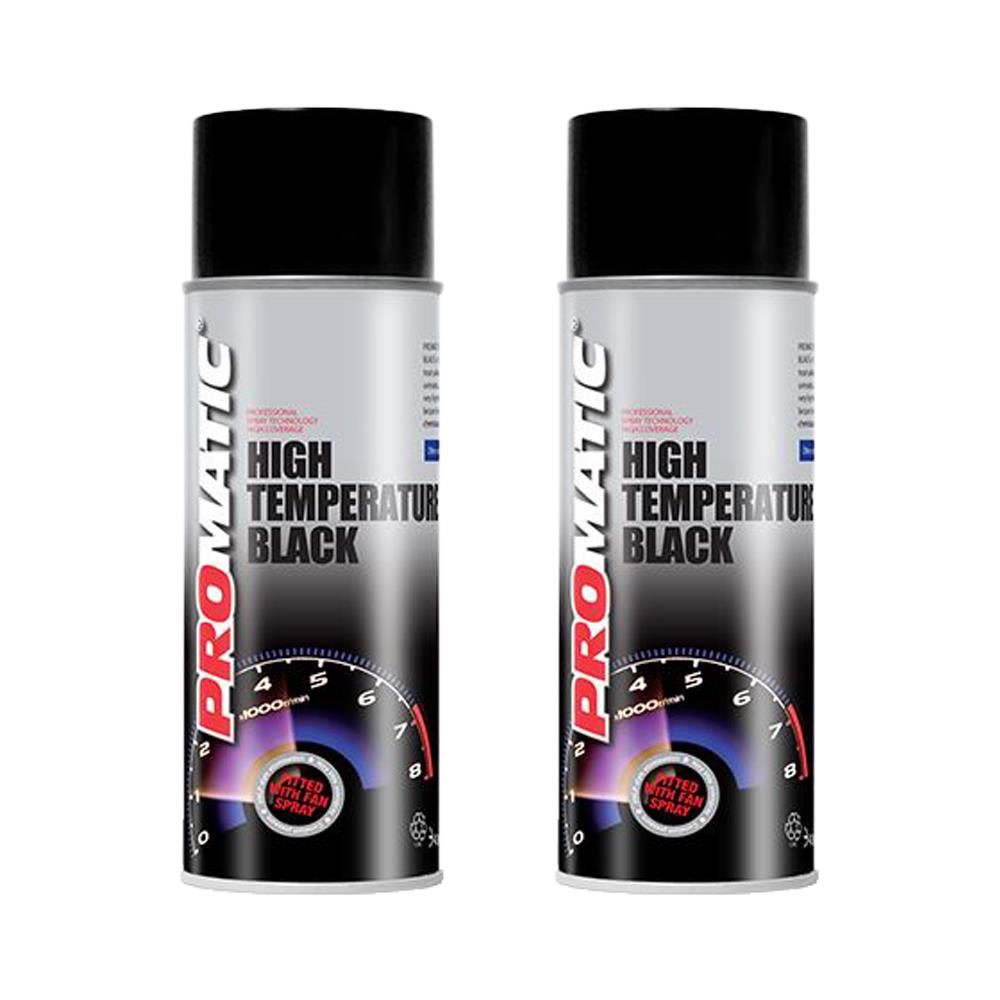 2X Promatic Black High Temperature Spray Paint 400ml Spray Paint