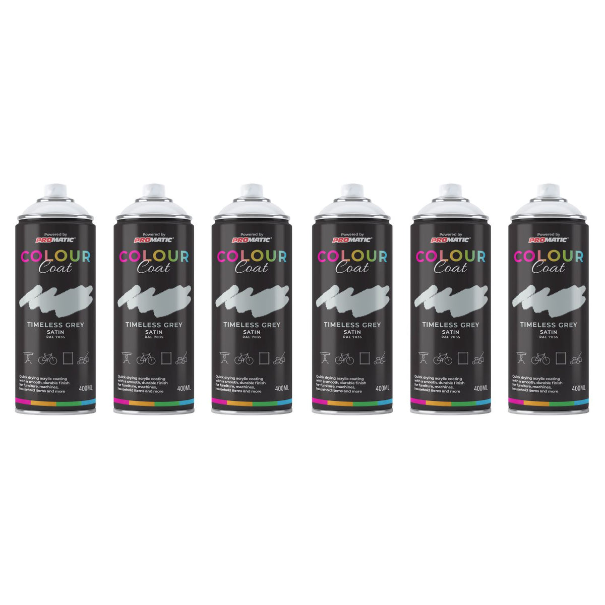 6X Timeless Grey RAL 7035 Satin Spray Paint 400ml
