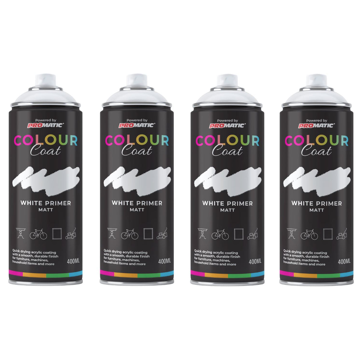 4X White Primer Matt Spray Paint 400ml