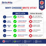 Brits Vita Zinc Citrate 500mg 365 Tablets Max Strength Immune Function Vegan UK