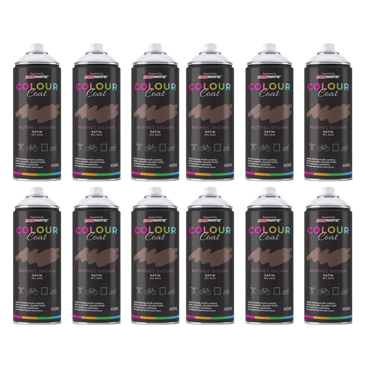 12X Nutmeg Brown RAL 8025 Satin Spray Paint 400ml