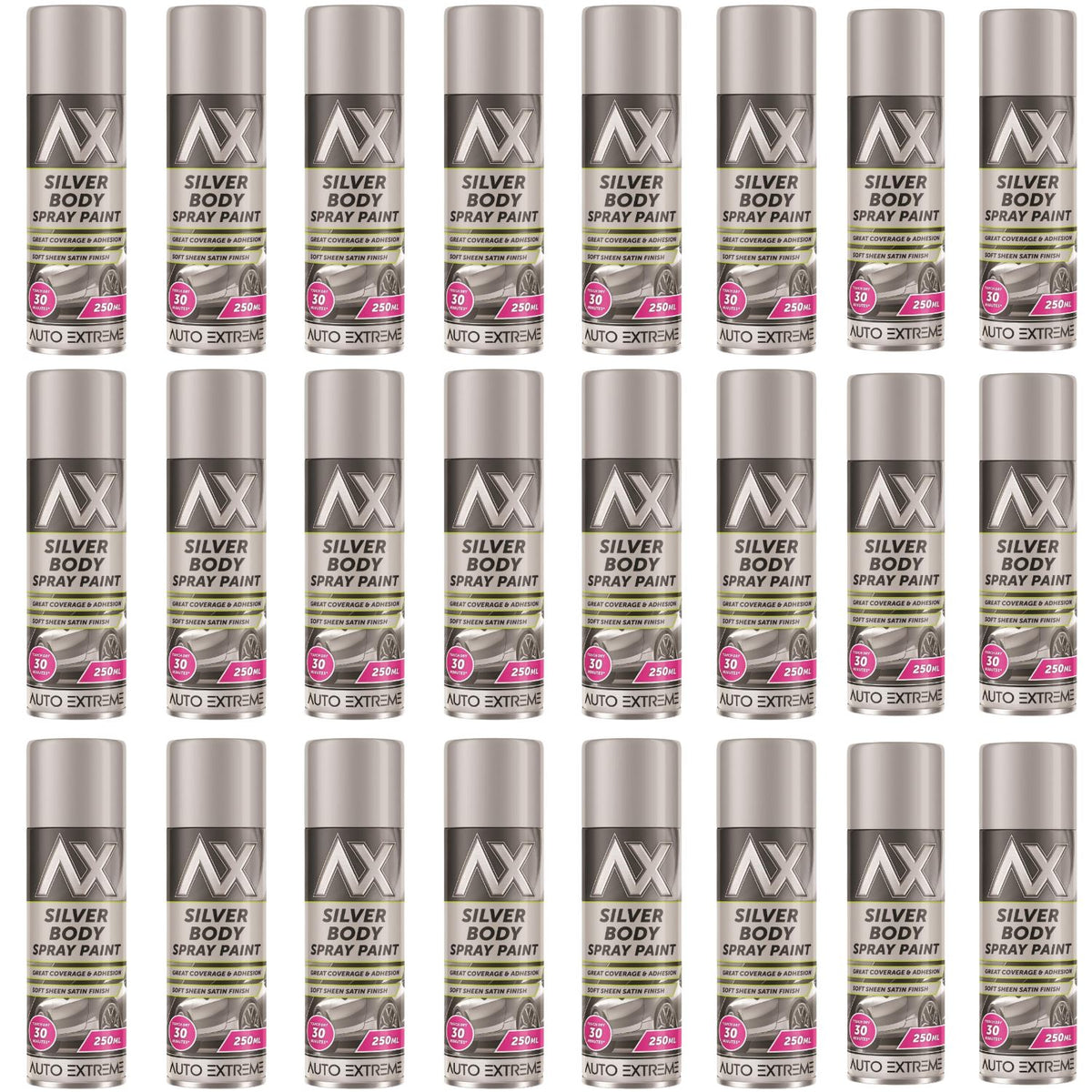 24X - Auto Extreme Paint Silver Spray Paint 250ml
