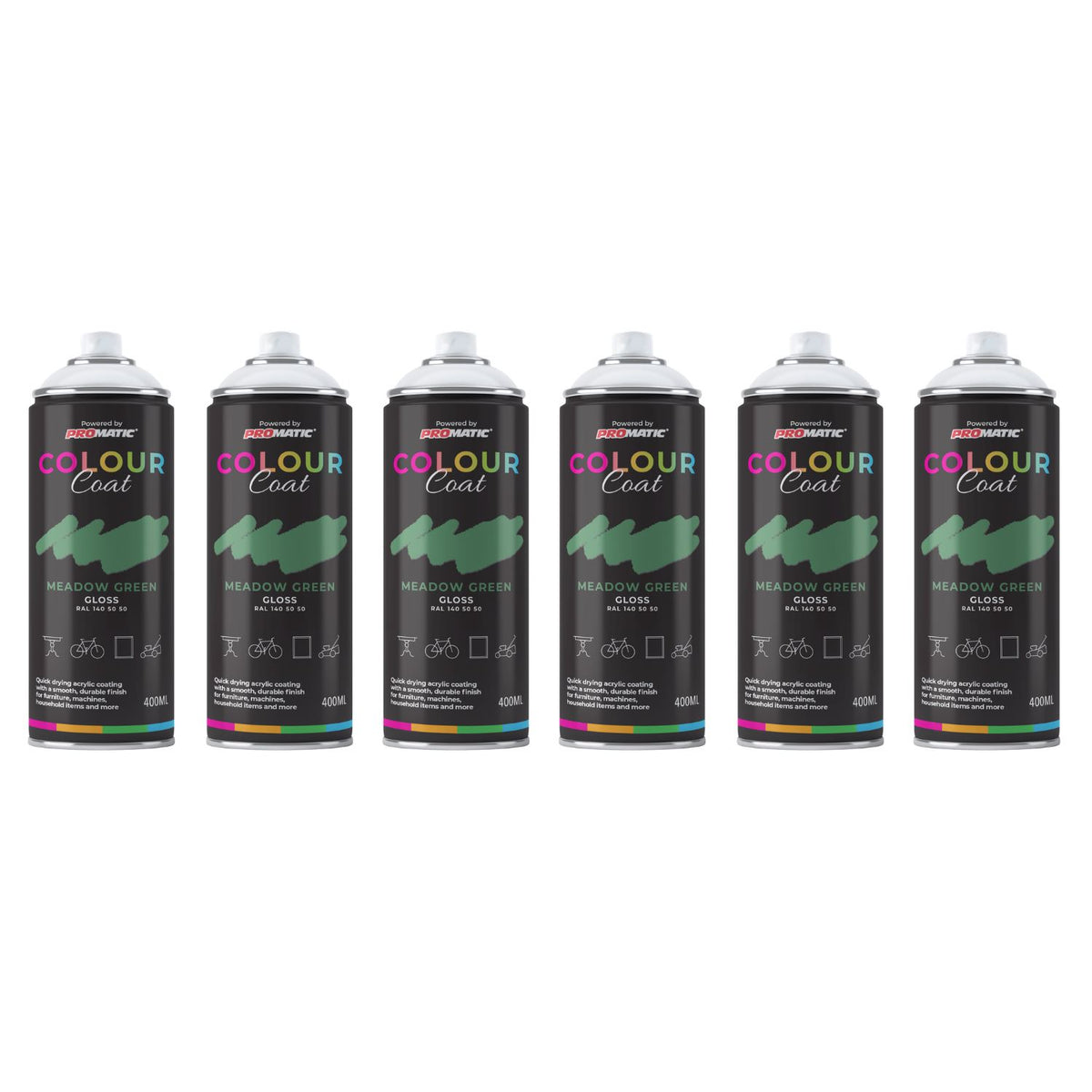 6X Meadow Green RAL 140 50 50 Gloss Spray Paint 400ml