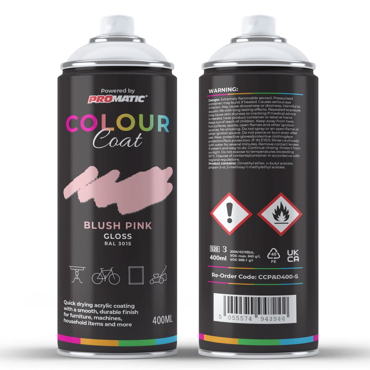Colour Coat Blush Pink Gloss Spray Paint Can for use with spray gun, 400ml for smooth finishes