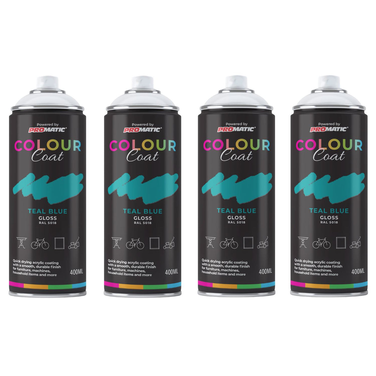 4X Teal Blue RAL 5018 Gloss Spray Paint 400ml