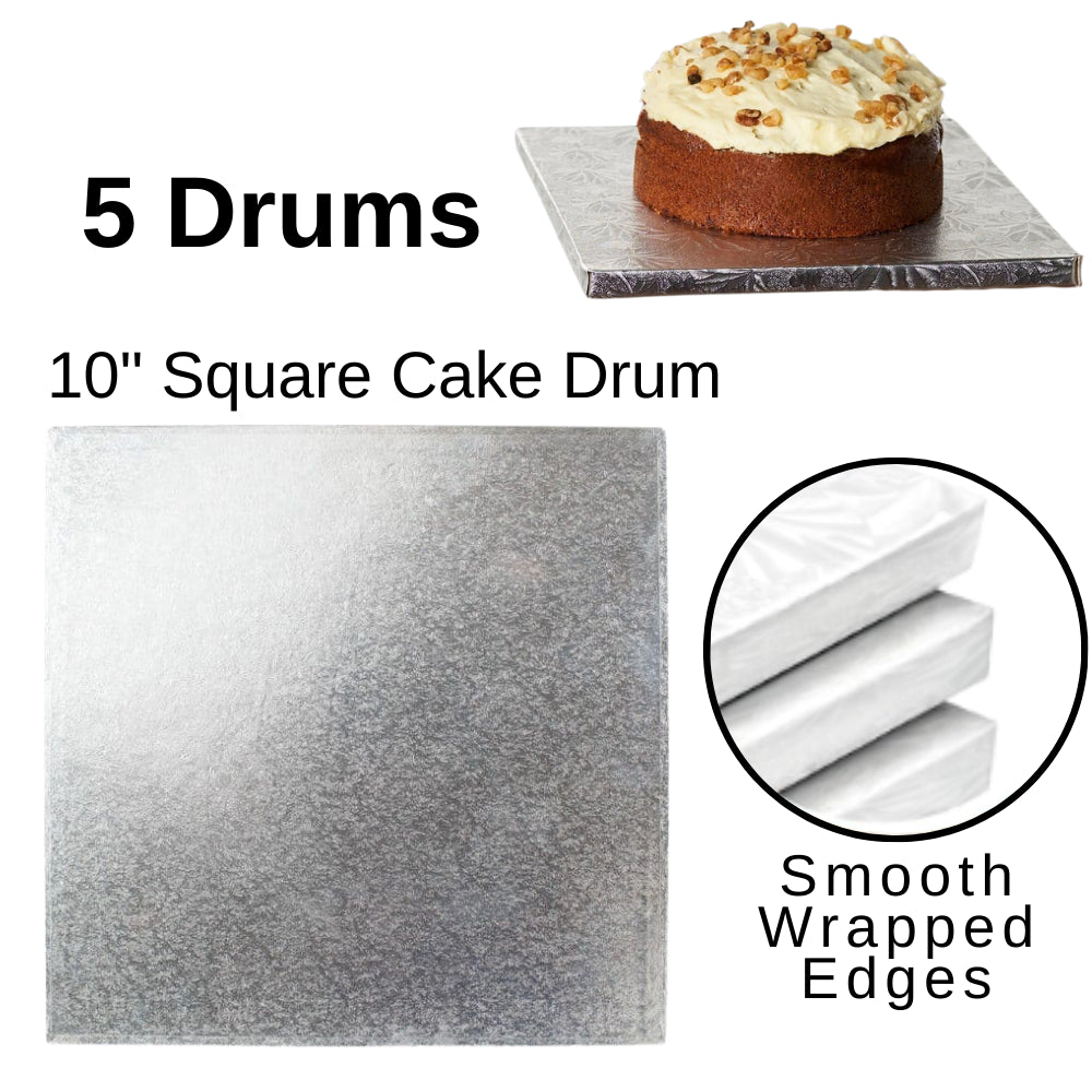 5 Boards - 10" Square Cake Drums - Silver Cake Drum