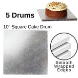 5 Boards - 10" Square Cake Drums - Silver Cake Drum
