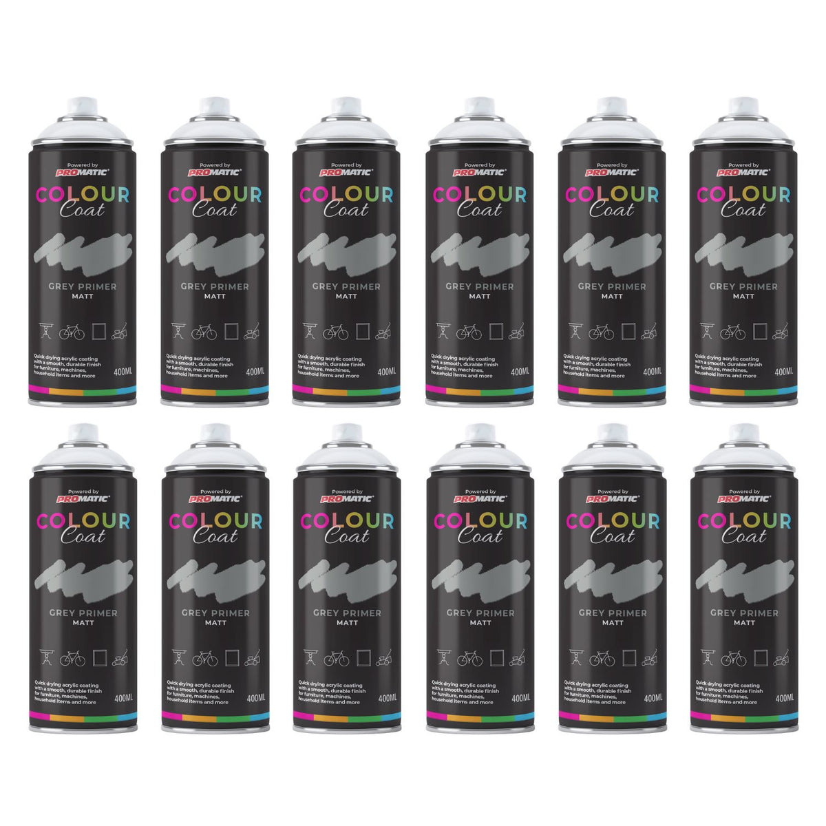12X Grey Primer Matt Spray Paint 400ml