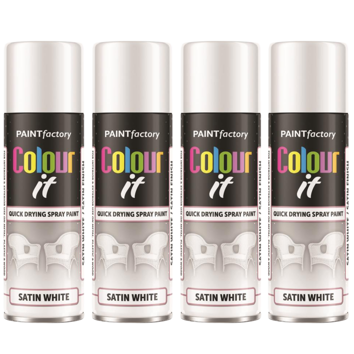 4X Paint Factory White Satin Spray Paint 250ml