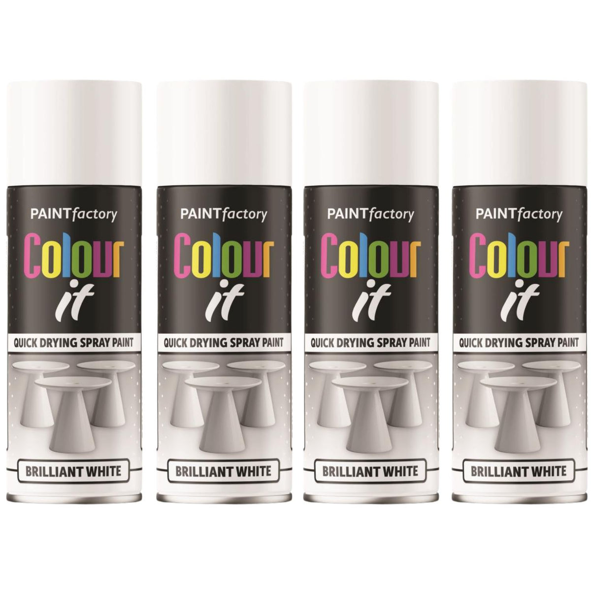 4X Paint Factory Brilliant White Gloss Spray Paint 400ml