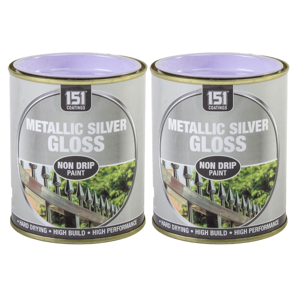 2X Metallic Silver Gloss Non-Drip Paint 300ml Tin Paint