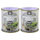 2X Metallic Silver Gloss Non-Drip Paint 300ml Tin Paint