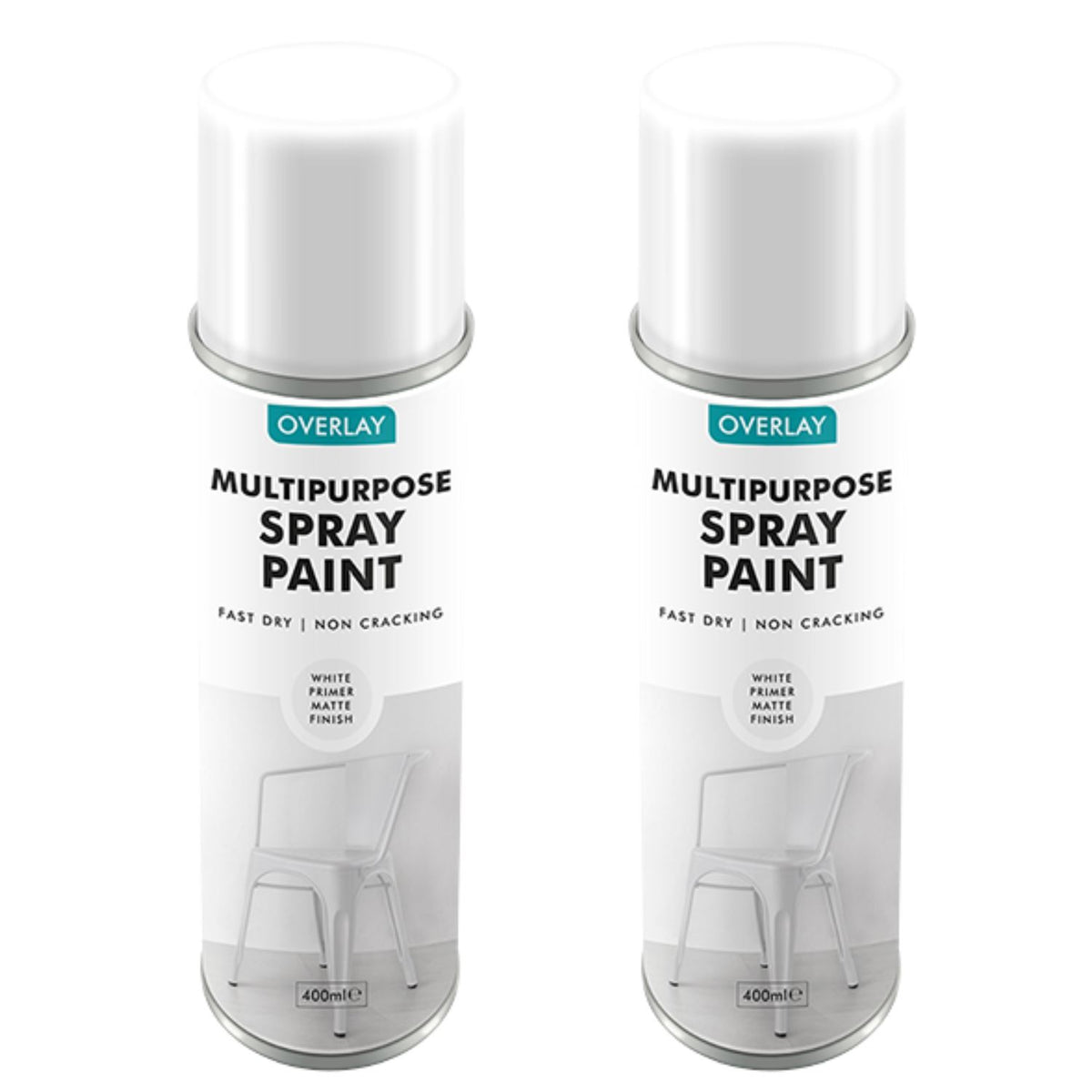 2X Overlay White Primer Matt Auto Professional Spray Paint 400ml