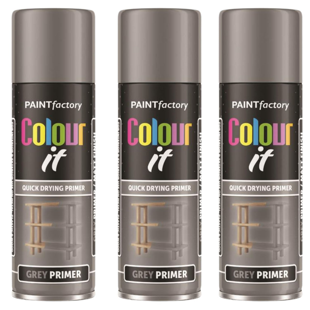 3X Paint Factory Grey Primer Spray 250ml