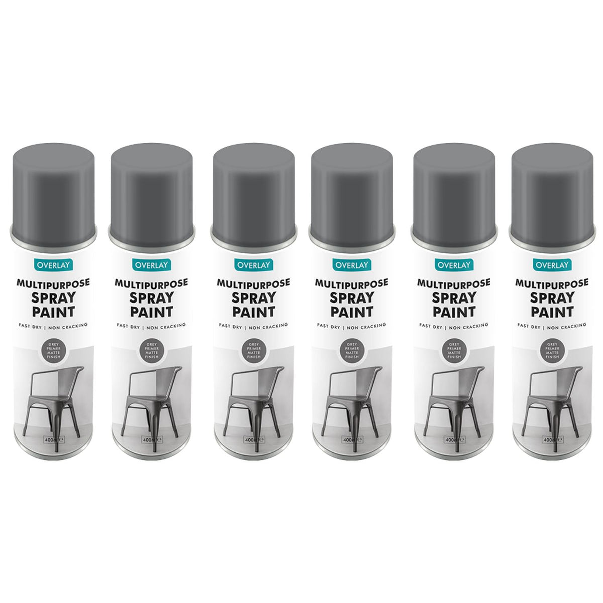 6X Overlay Grey Primer Matt Auto Professional Spray Paint 400ml