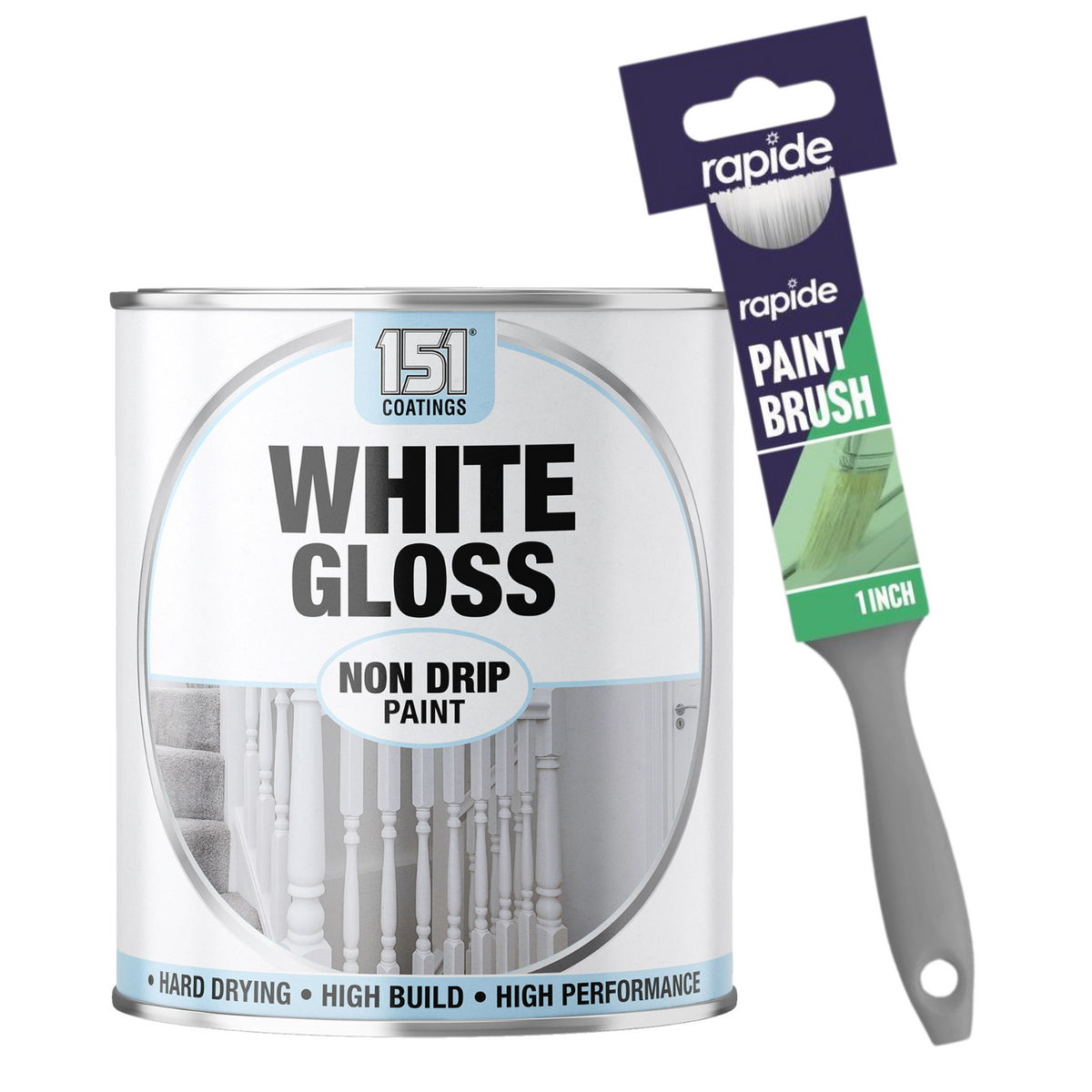 White Gloss Non-Drip Paint 300ml With 1" Paint Brush Tin Paint