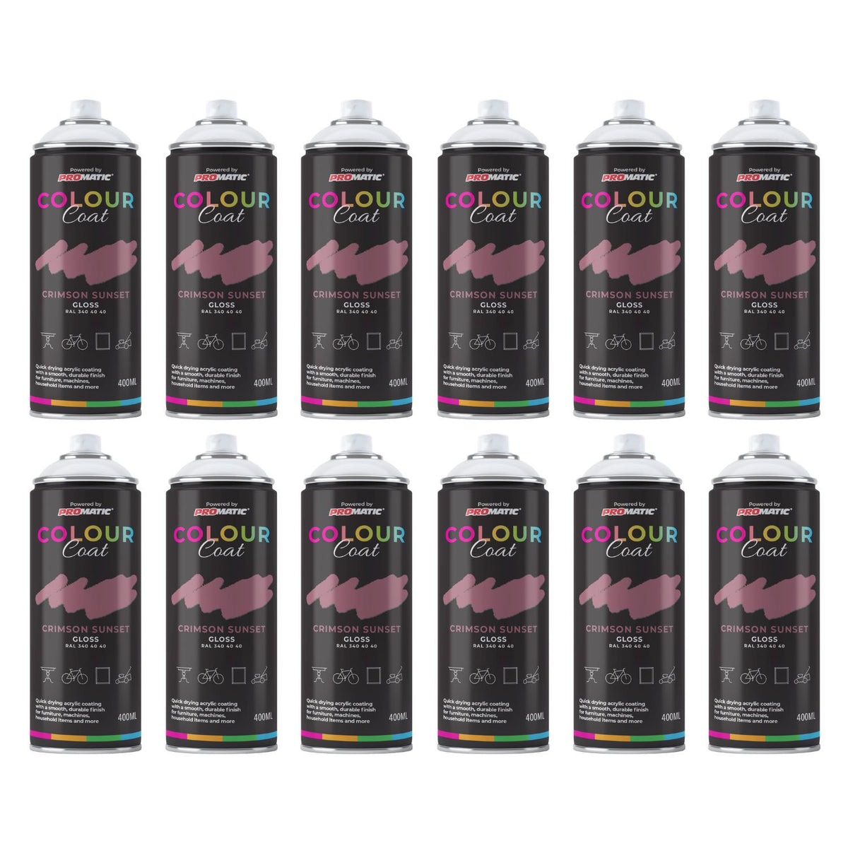 12X Crimson Sunset RAL 340 40 40 Gloss Spray Paint 400ml