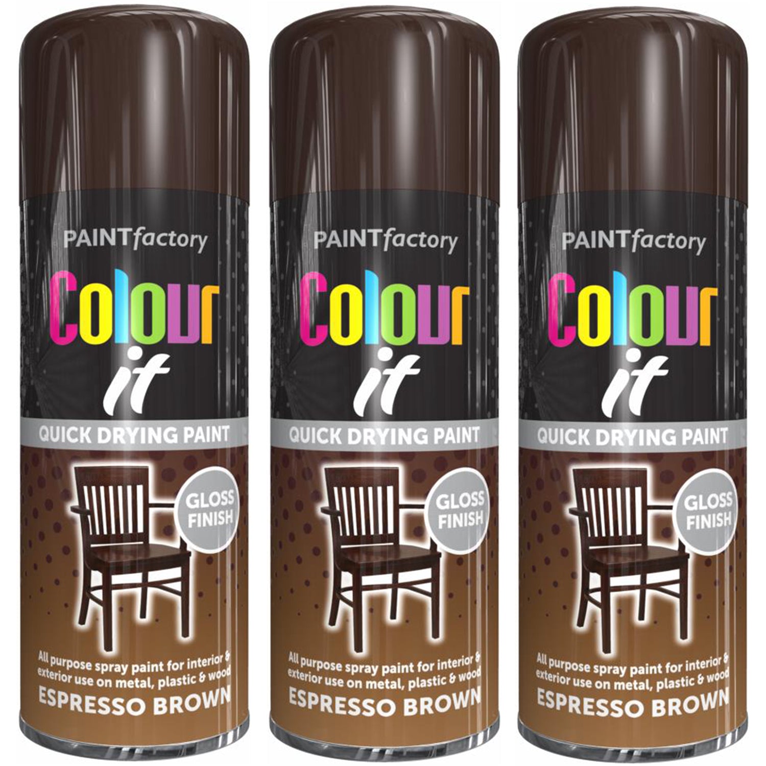 3X Paint Factory Espresso Brown Gloss Spray Paint 400ml Spray Paint