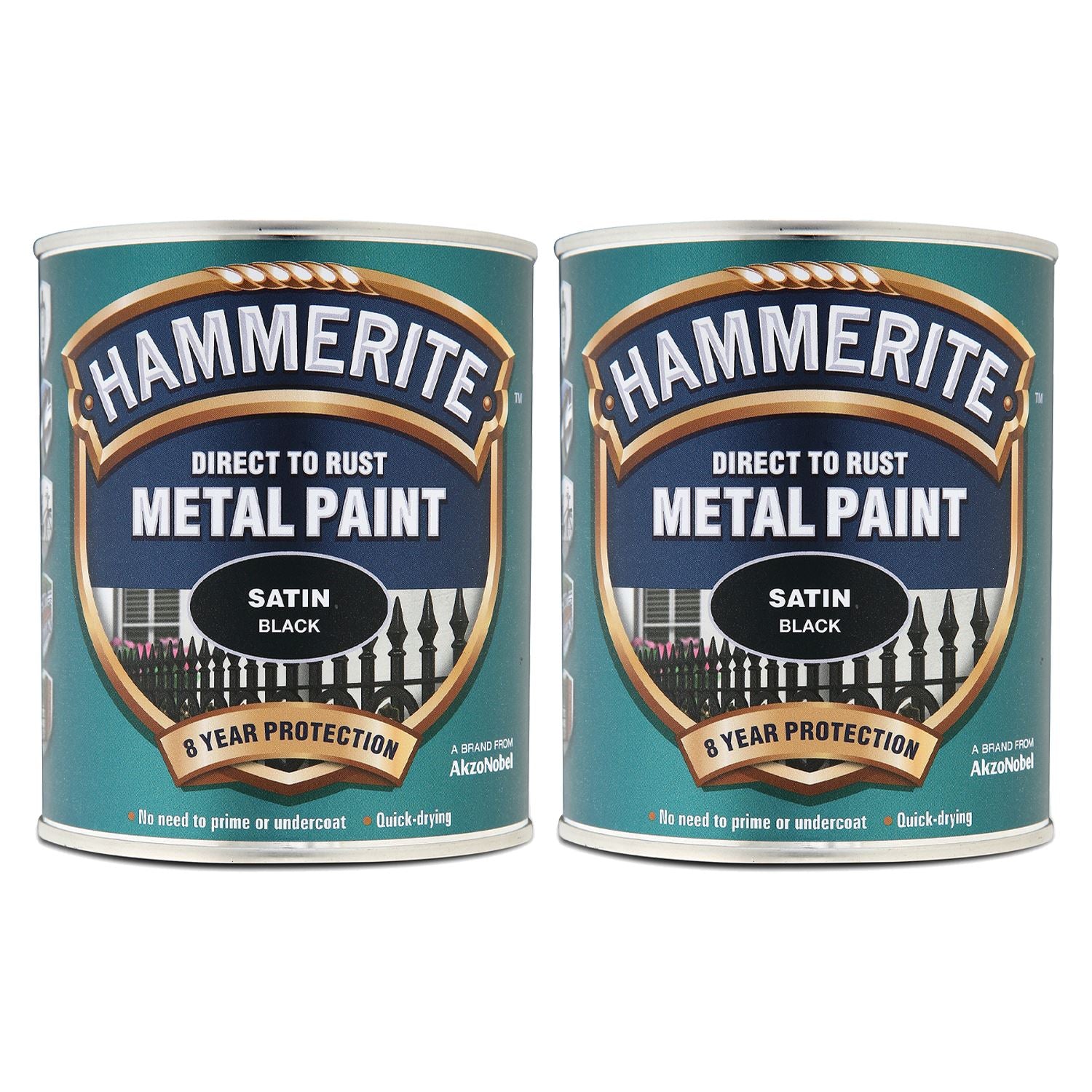 2X Hammerite Satin Black Paint 750ml Tin Paint