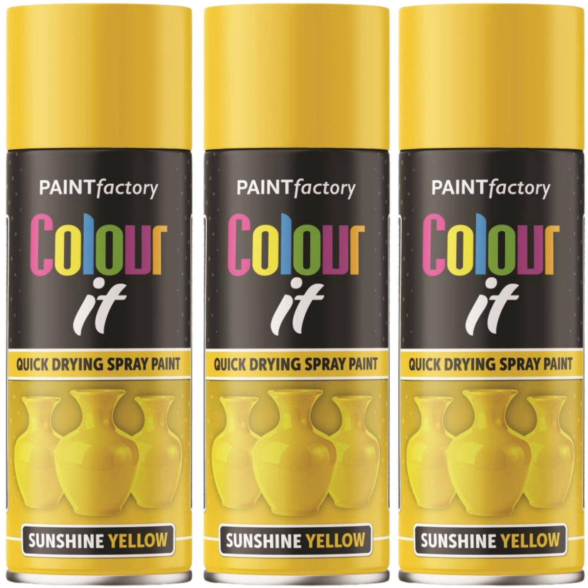 3X Paint Factory Sunshine Yellow Gloss Spray Paint 400ml