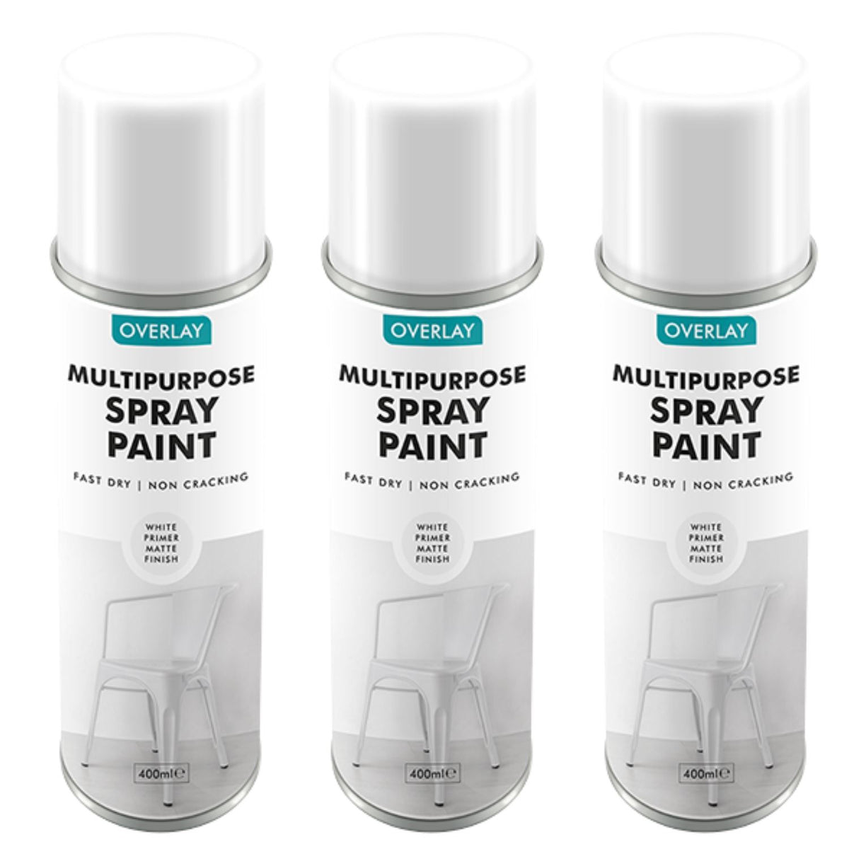 3X Overlay White Primer Matt Auto Professional Spray Paint 400ml
