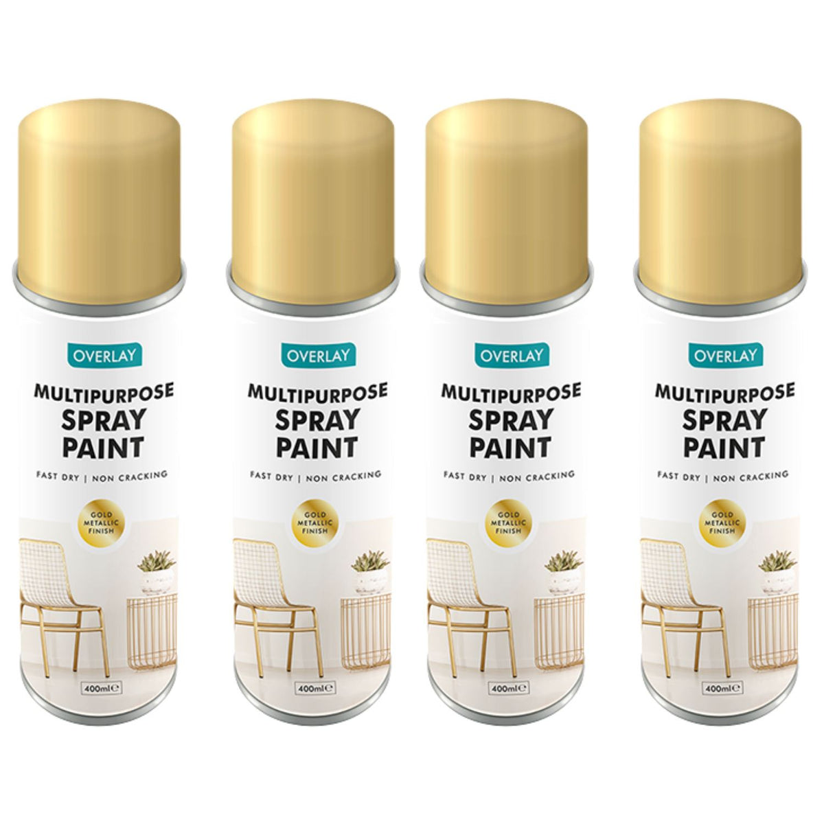 4X Overlay Gold Metallic 400ml Professional Spray Paint