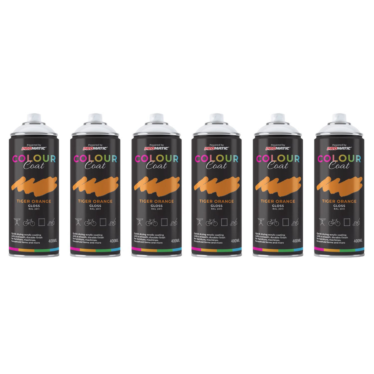 6X Tiger Orange RAL 2011 Gloss Spray Paint 400ml