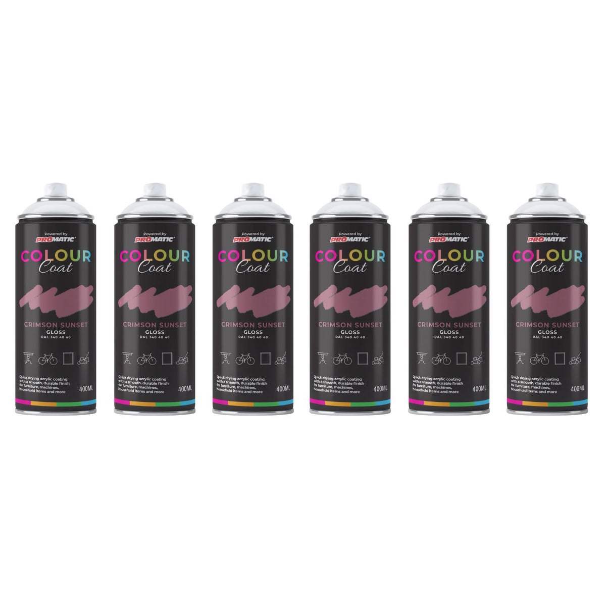 6X Crimson Sunset RAL 340 40 40 Gloss Spray Paint 400ml