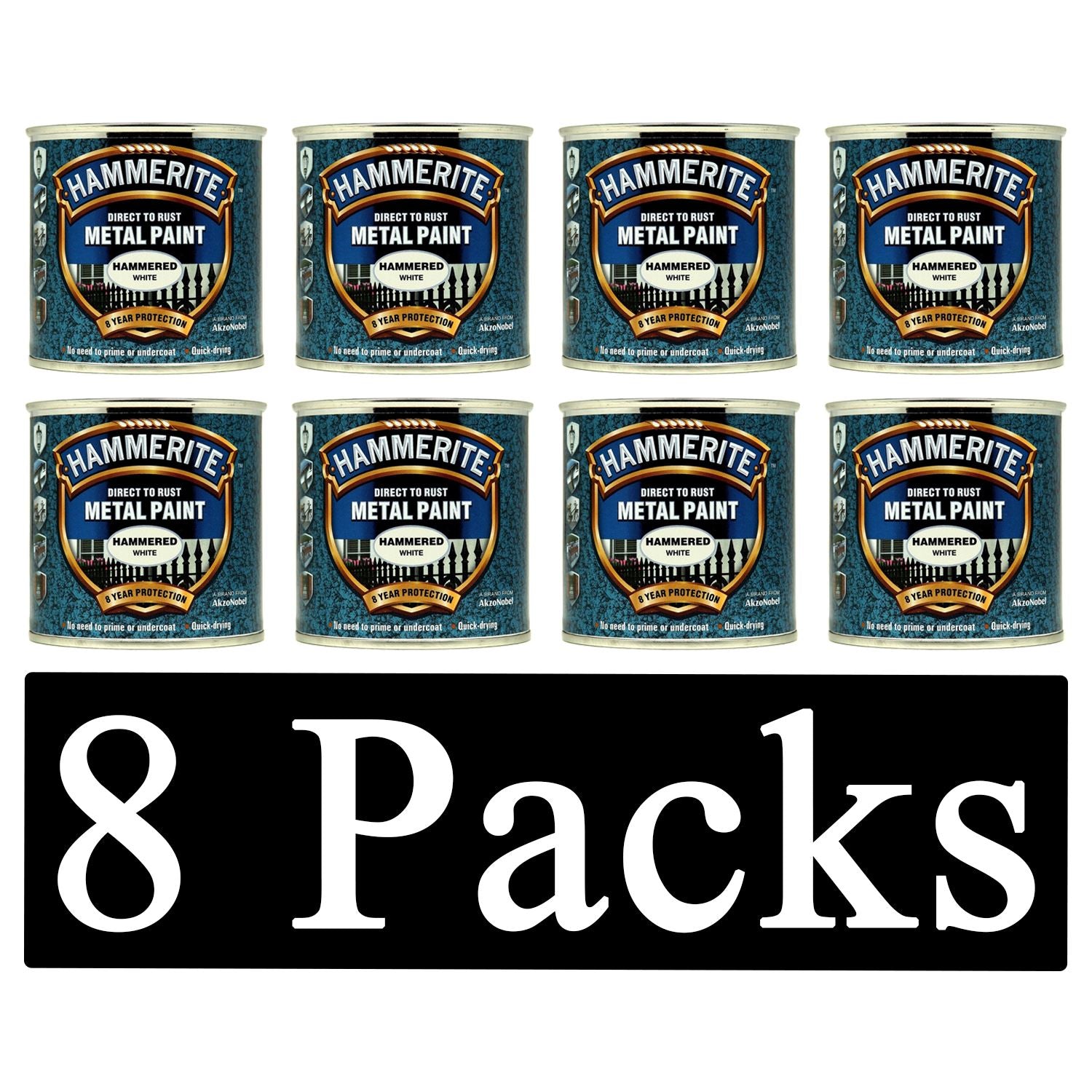 8X Hammerite Hammered White Paint 250ml Tin Paint