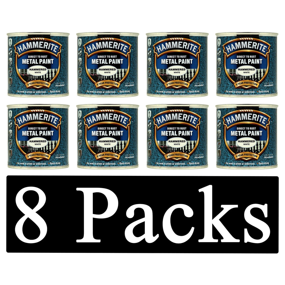 8X Hammerite Hammered White Paint 250ml Tin Paint