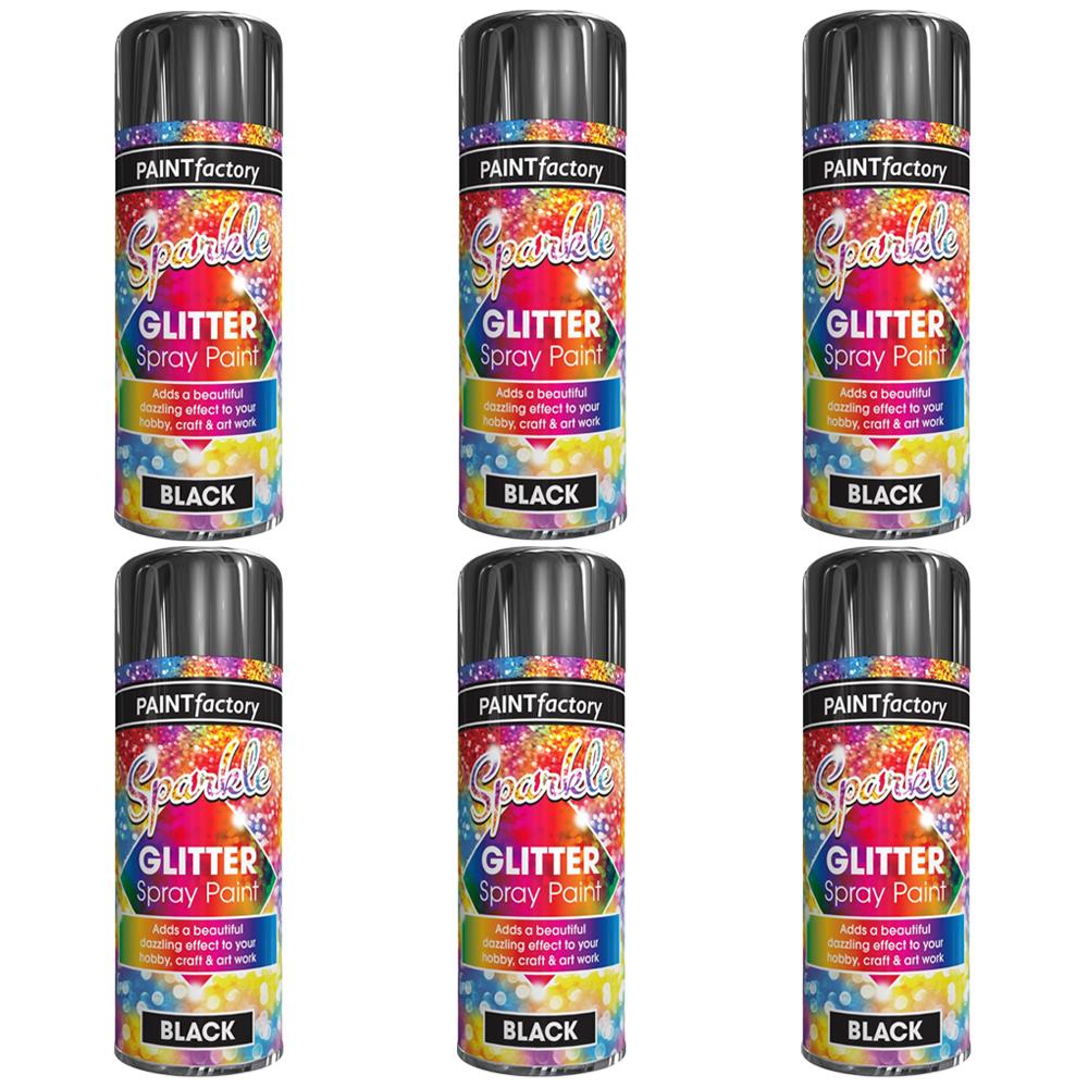 6X Paint Factory Black Glitter Spray Paint 200ml