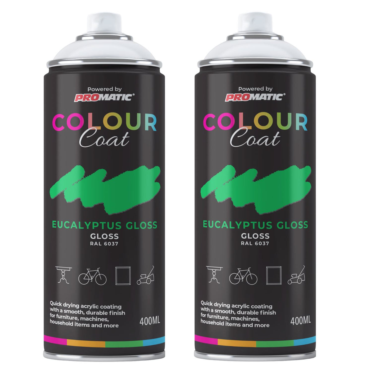 2X Eucalyptus RAL 6037 Gloss Spray Paint 400ml
